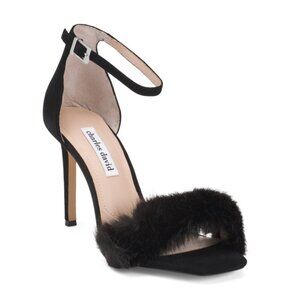 CHARLES DAVID Black Suede Empoli Fur Heeled Sandals